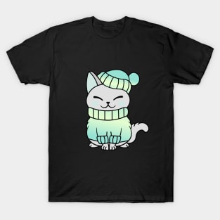 Cute Cozy Colorful Snow Winter Cat Kitty T-Shirt